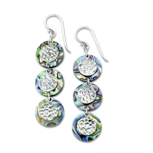 Sterling Silver Round Abalone & Hammered Disc Drop Earrings by Samuel B.