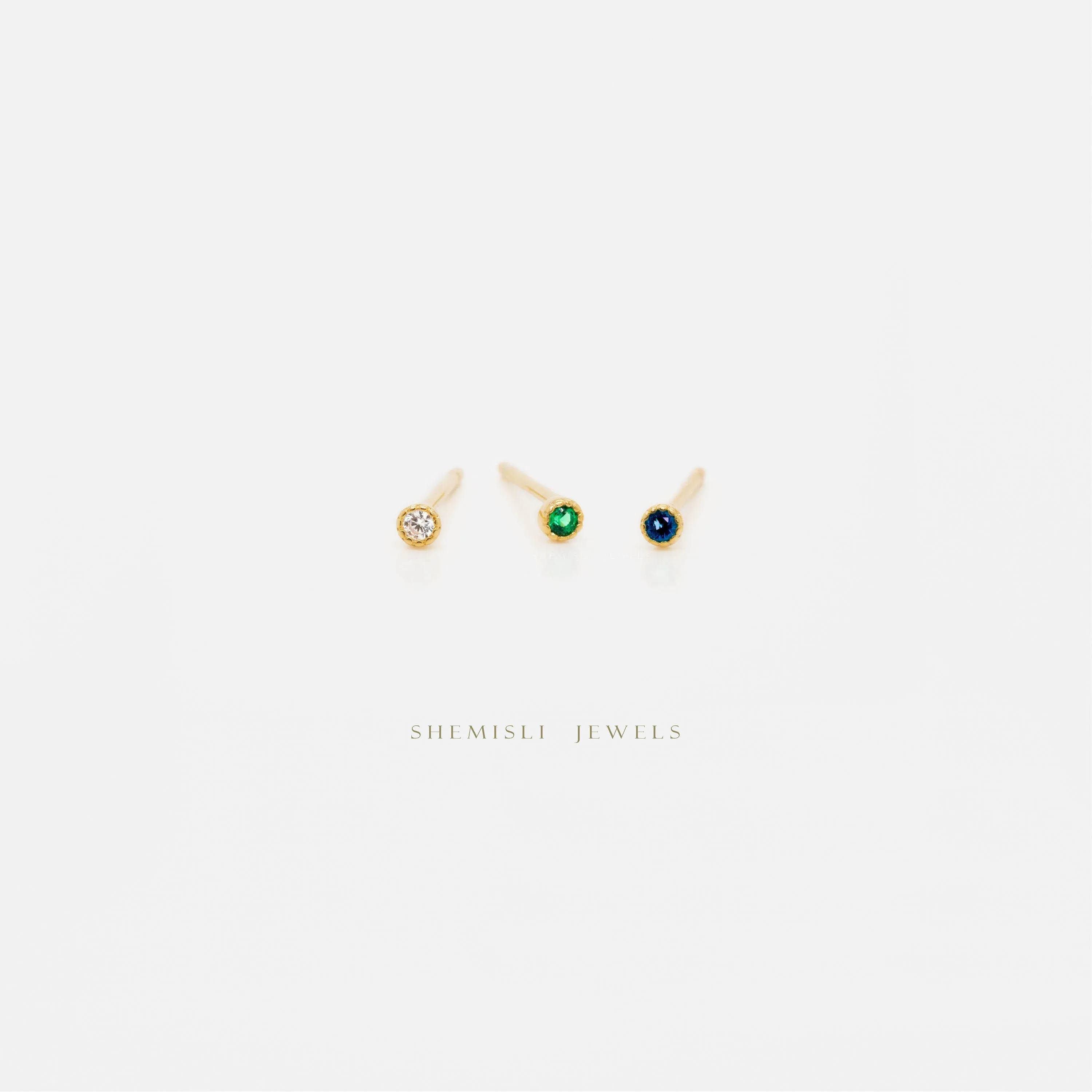 Super Tiny CZ Stone Studs, White Stone, Emerald, Sapphire, Unisex, Gold, Silver SHEMISLI - SS231, SS232, SS233