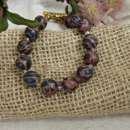 Tan & Purple Artisan Bead Bracelet