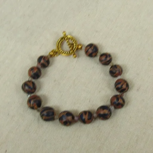 Tan & Purple Artisan Bead Bracelet