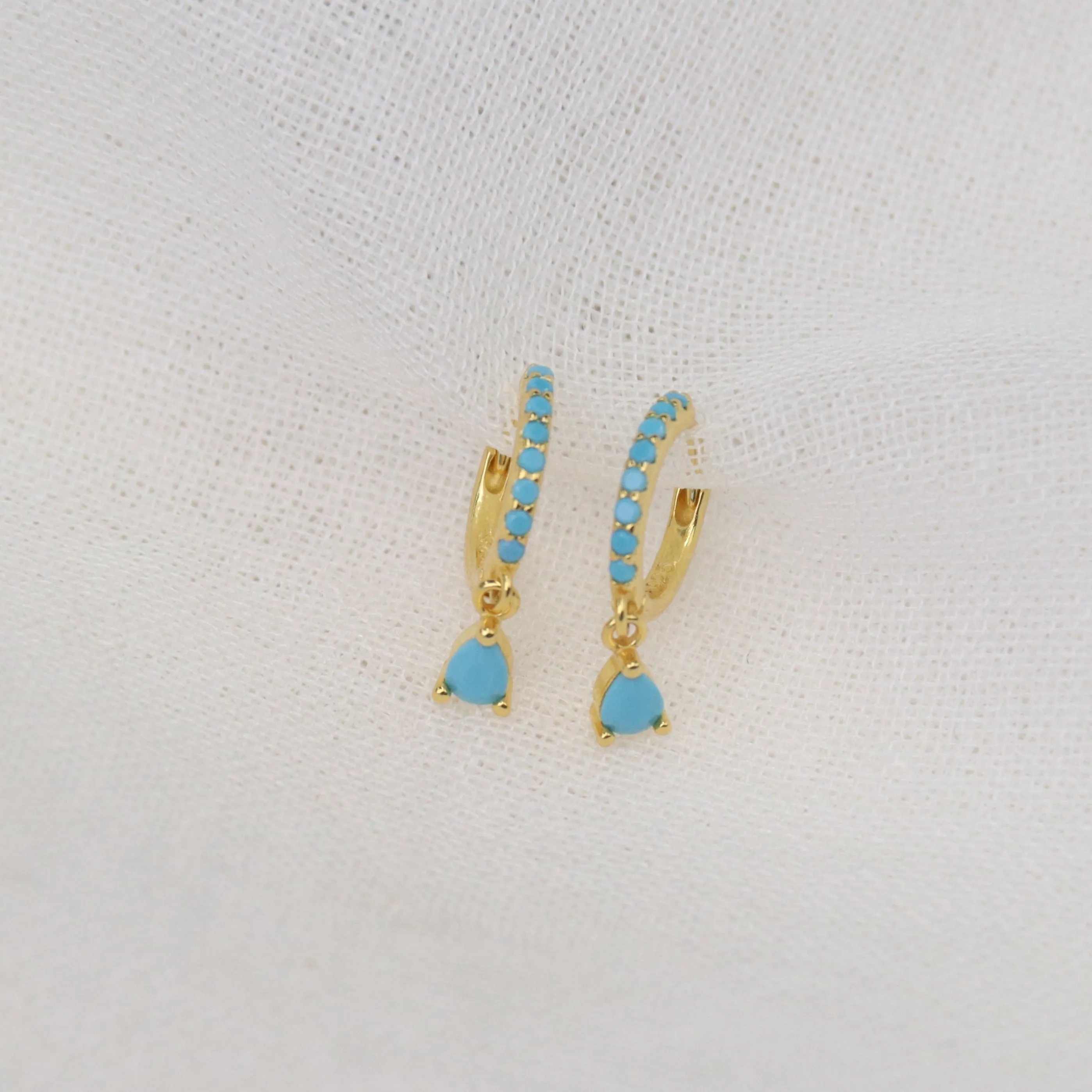 Tash | 18 Gold Plated Sterling Silver Huggies with Turquoise Zircons