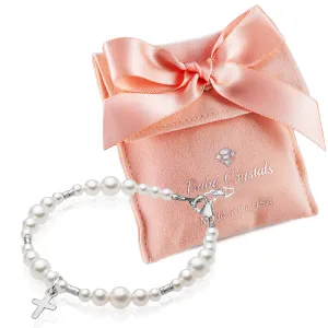 Teen Girl Sterling Silver Cross White Pearl Christening Baptism Bracelet