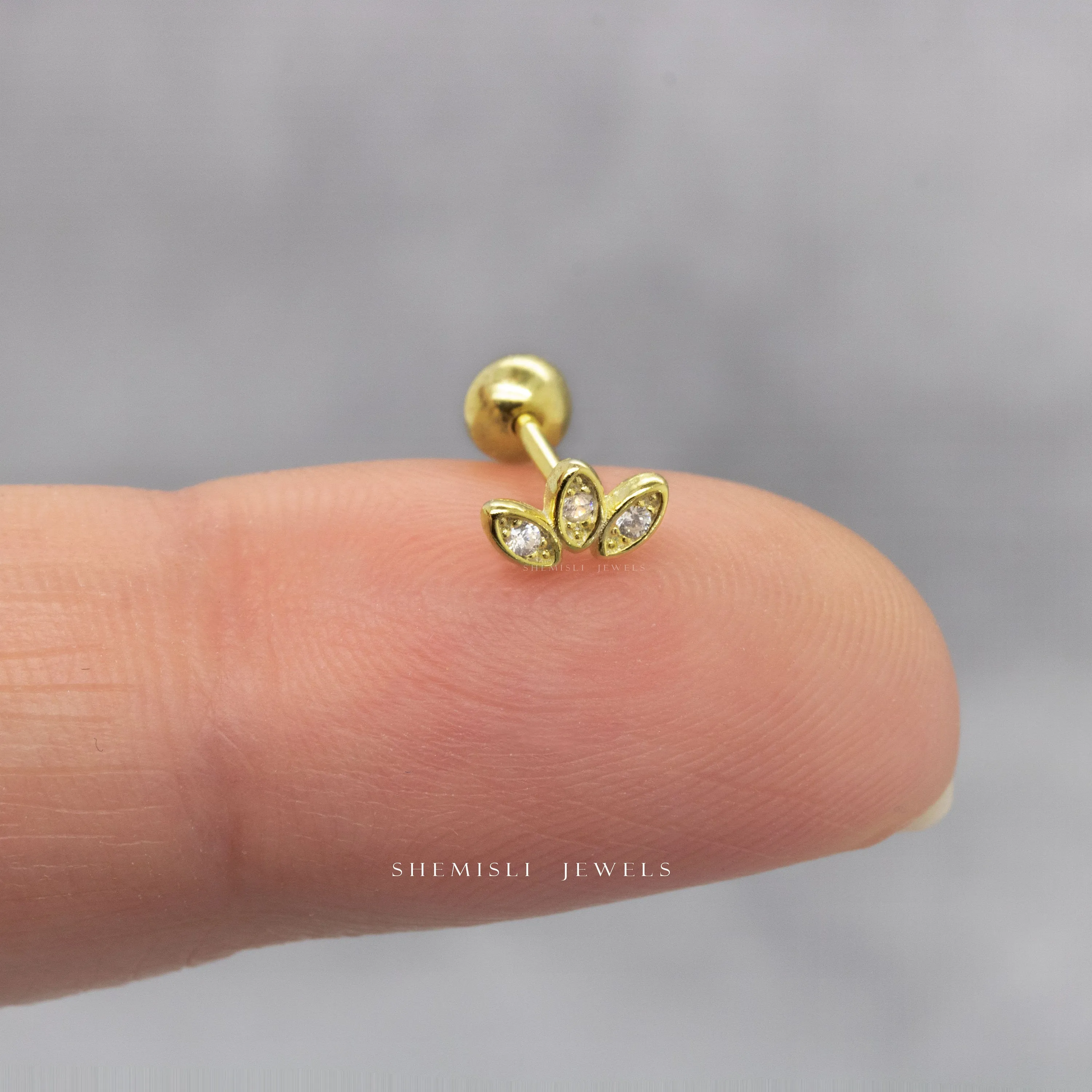 Tiny Flower Stud Earrings with Screw Ball End (Type B), Unisex, Gold, Silver SHEMISLI - SS183, SS644