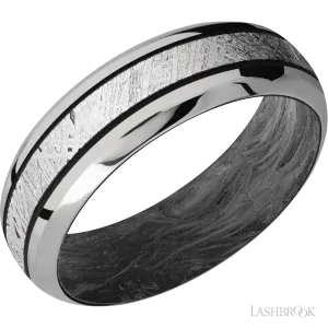 Titanium Band with Polish , Polish Finish and Meteorite Inlay and Forged Carbon Fiber - 7MM