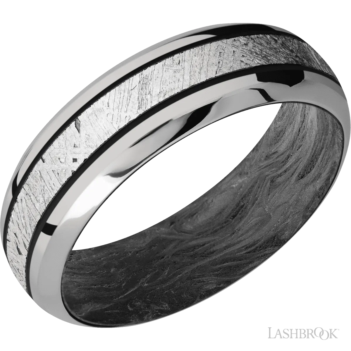 Titanium Band with Polish , Polish Finish and Meteorite Inlay and Forged Carbon Fiber - 7MM