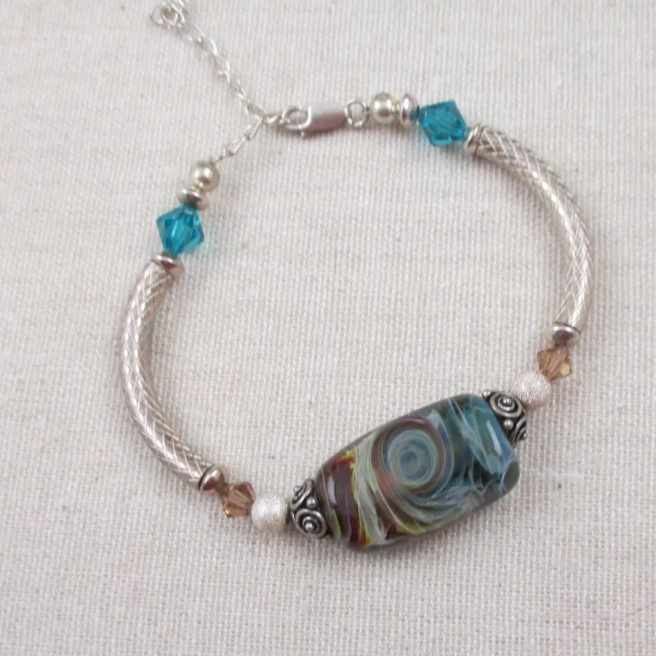 Turquoise Swirled Handmade Artisan  Bead Bangle Bracelet