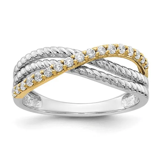 Two Tone Criss Cross Diamond Ring