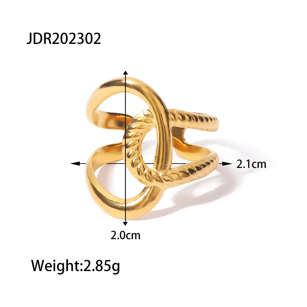 VAIGE 18K Gold Plated Waterproof Stainless Steel Ring Collection - Elegant Geometric Fashion Jewelry for Parties