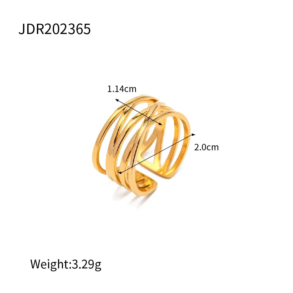 VAIGE 18K Gold Plated Waterproof Stainless Steel Ring Collection - Elegant Geometric Fashion Jewelry for Parties