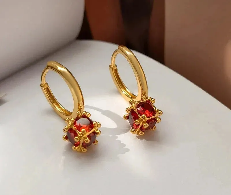 VAIGE Elegant Ruby Red Glass Dangle Earrings - Chic Ear Accessories