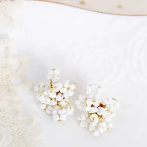 White Floral Wedding Earrings