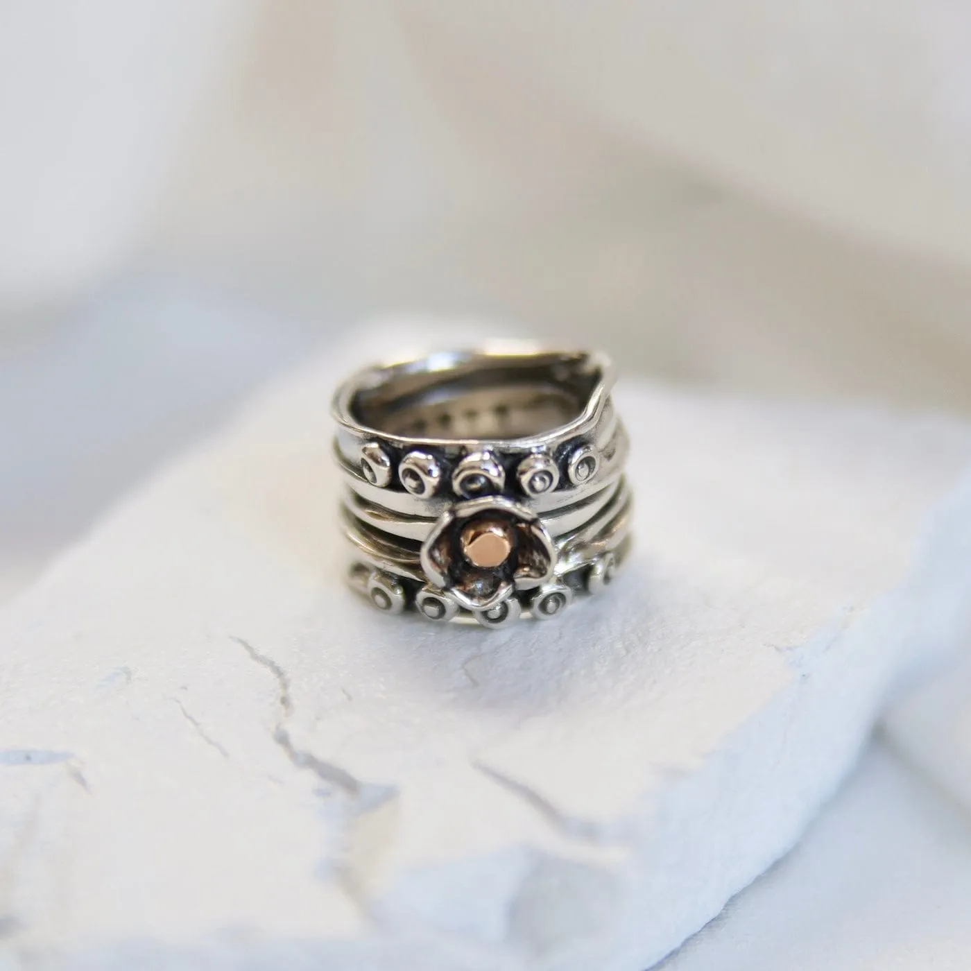 Wide Nordic with Rose Gold Ball in Flower Ring