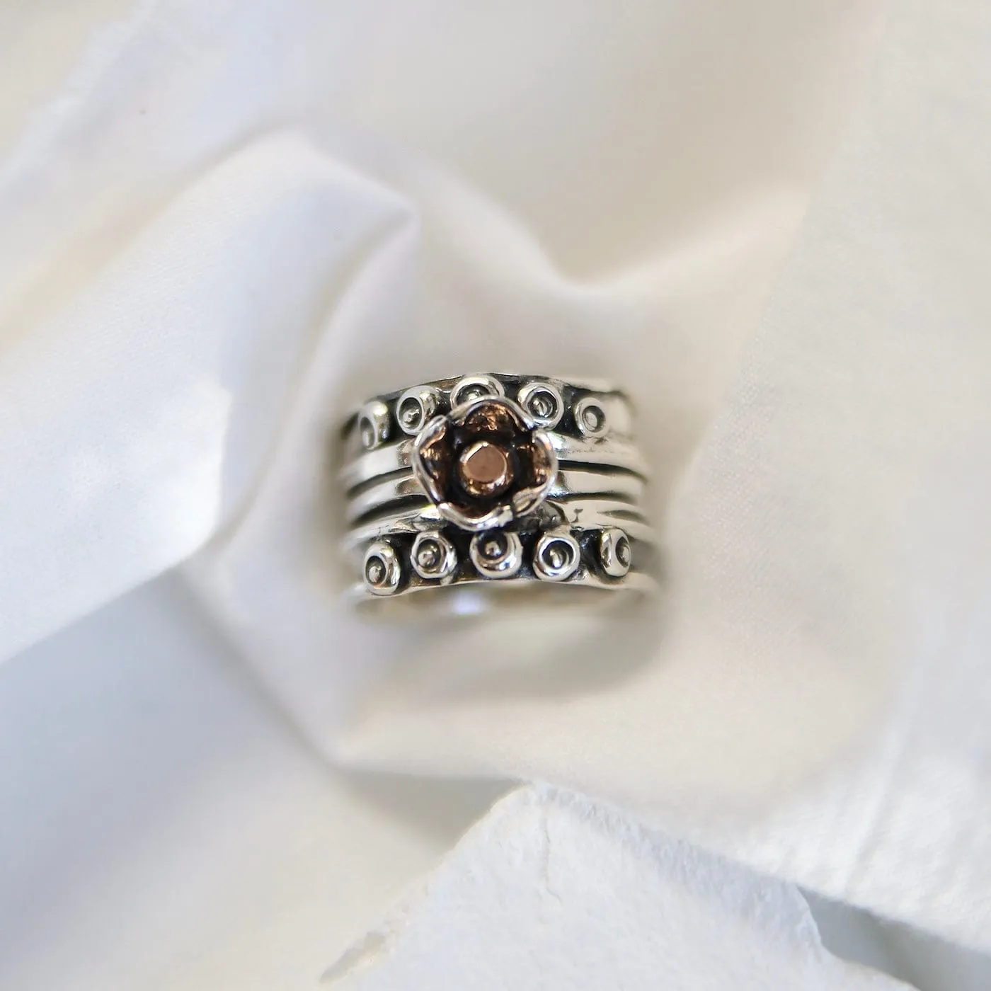 Wide Nordic with Rose Gold Ball in Flower Ring