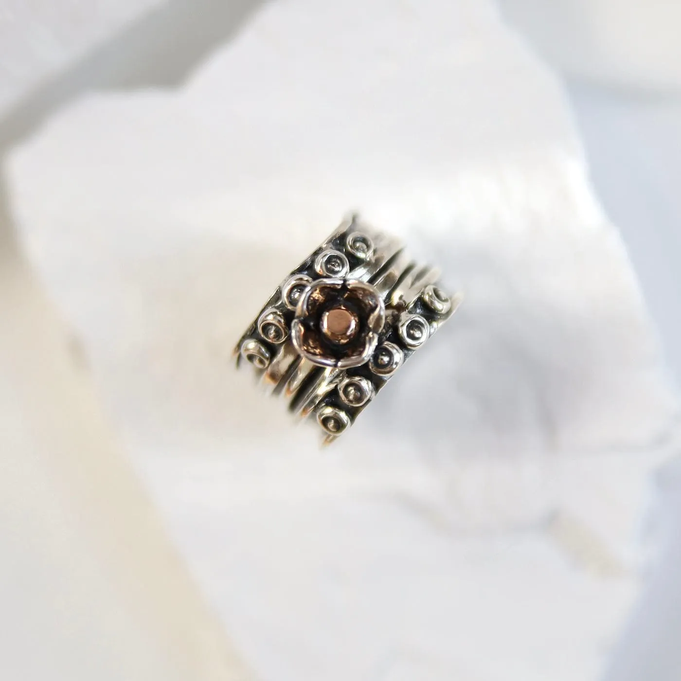 Wide Nordic with Rose Gold Ball in Flower Ring