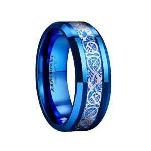 Yellow Chimes Blue Toned Ring For Men | Pack of 1 Stainless Steel Band Ring | Blue Dragon Celtic Finger Ring for Boys | Ideal Gift For Men and Boys