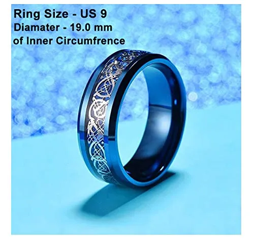 Yellow Chimes Blue Toned Ring For Men | Pack of 1 Stainless Steel Band Ring | Blue Dragon Celtic Finger Ring for Boys | Ideal Gift For Men and Boys