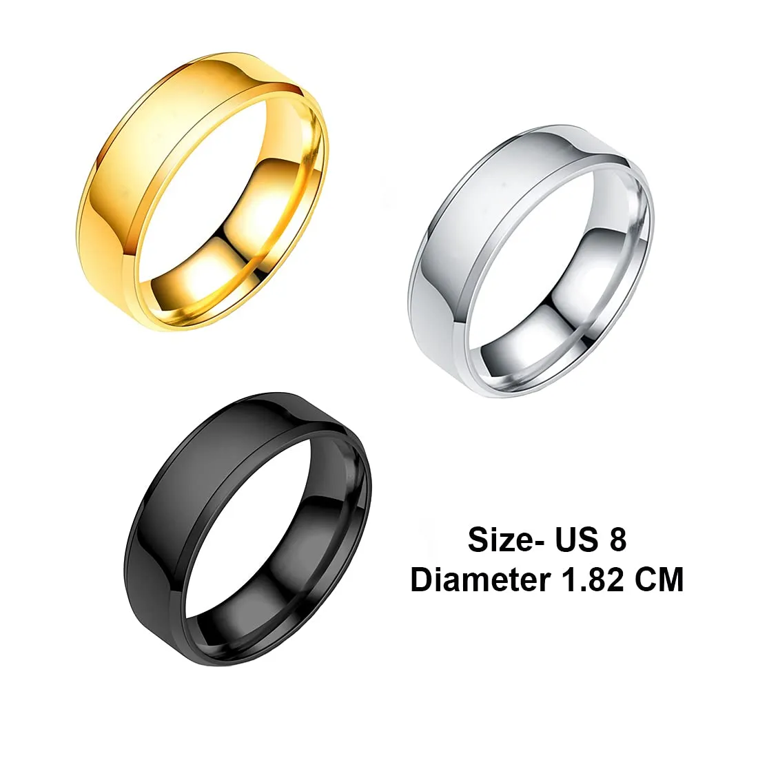 Yellow Chimes Combo Black Silver & Gold Plated Rings For Men | Pack of 3 Stainless Steel Men Rings | Single Tone Design Black Silver Gold Plated Finger Rings for Boys | Ideal Gift For Men and Boys